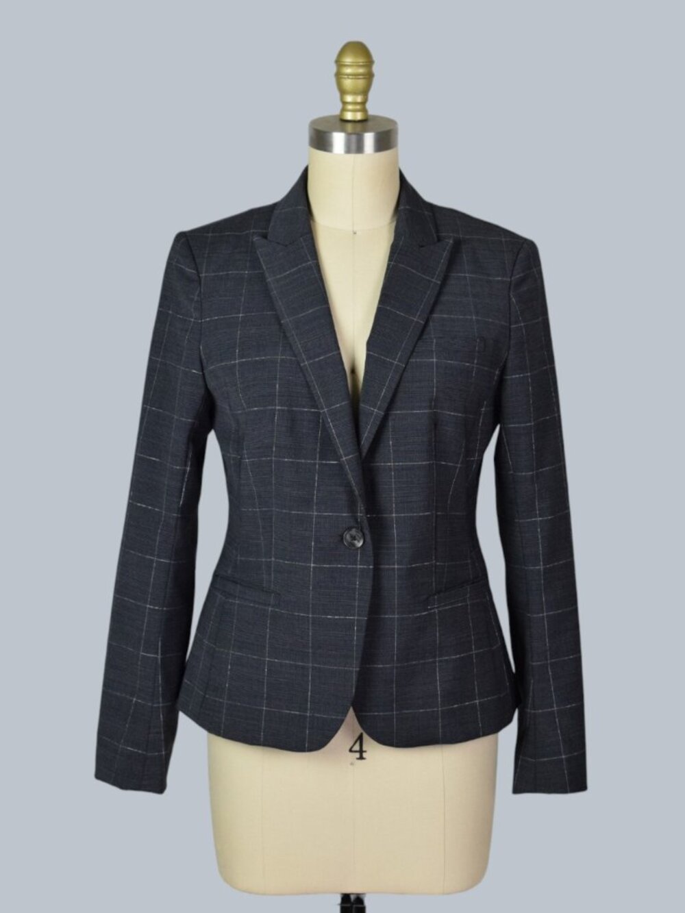 BANANA REPUBLIC DEEP GRAY PLAID METALLIC SILVER PINSTRIPE JACKET